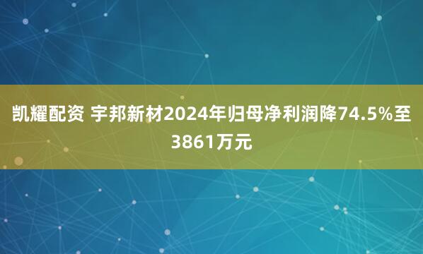 凯耀配资 宇邦新材2024年归母净利润降74.5%至3861万元